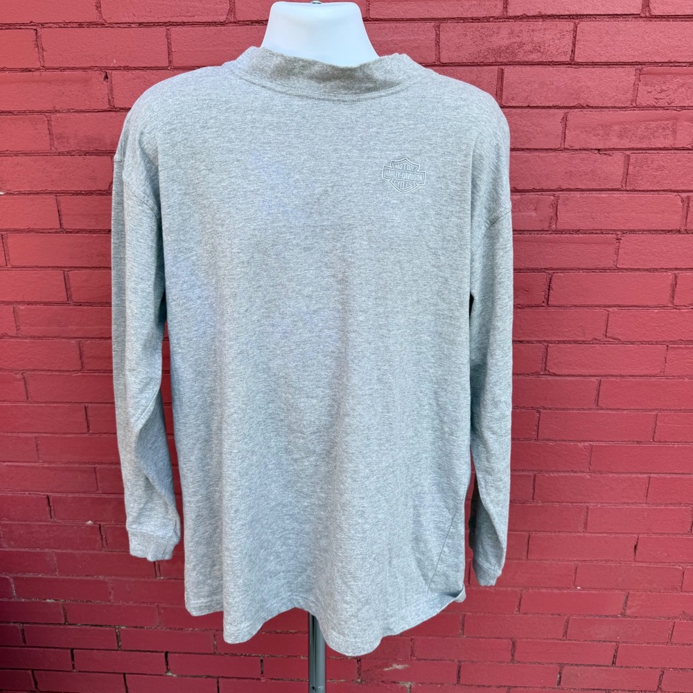 Vtg Harley Davidson Mens Gray Mock Neck Long Sleeve Shirt Large Embroidered Ok